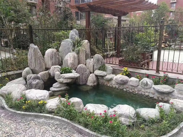 陕西庭院假山鱼池制作视频
